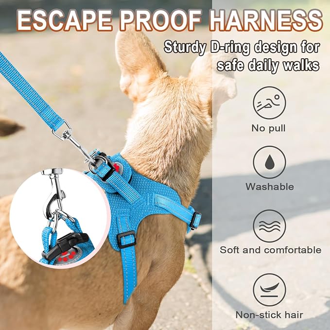 Dog Harness Step in Dog Vest Harness, Reflective Adjustable Puppy No Pull Harness Breathable Soft for Small and Medium Dogs Cats, Blue, S-Mewly Pet