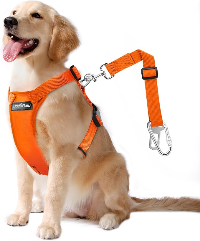 Dog Seat Belt, Safety Vest Dog Car Harness with Adjustable Buckle Dog Seat Belt for Vehicle Nylon Pet Safety Seat Belts Heavy Duty(L, Orange)-Mewly Pet