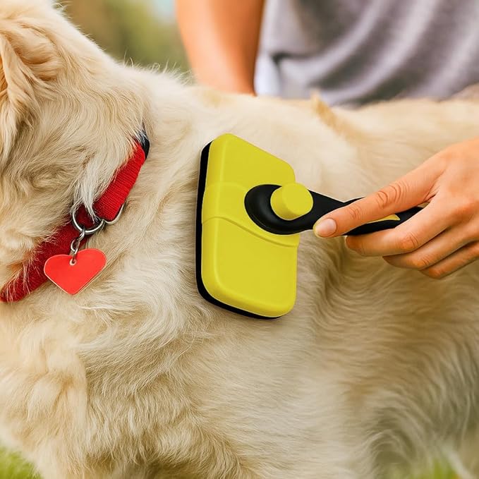 Self-Cleaning Grooming Brush for Dogs and Cats, Retractable Bristles for Easy Hair and Fur Removal - 7.5" Size-Mewly Pet