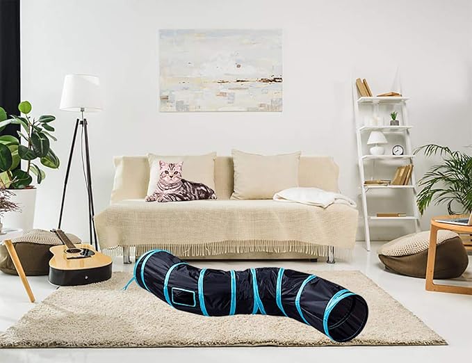 iCAGY Cat Tunnel for Indoor Cats Interactive, Rabbit Tunnel Toys, Pet Toys Play Tunnels for Cats Kittens Rabbits Puppies Crinkle Pop Up Black 47" Shape S-Mewly Pet