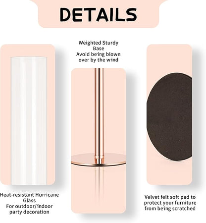 Hurricane Candle Holders Set of 3 Metal Candlestick Holder for Glass Taper Tall Candle Holders with Crystal Chimney Tube Candles Stands for Home Decor, Christmas, Dinning (3, Rose Gold)