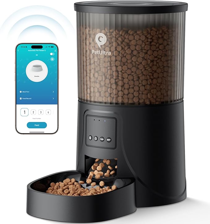 Automatic Cat Feeder WiFi- 5Ghz Cat Food Dispenser with APP Remote Control- Auto Pet Feeder for Small Dog Indoor- Easy to Set Up and Clean- Dual Power with Desiccant Bag Keep Fresh-Mewly Pet