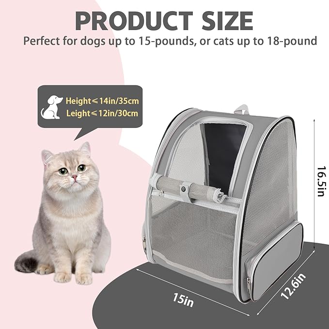 Cat Backpack Carrier,Pet Carrier Airline Approved for Small Dog Cat Puppy Kitten Bunny,Ventilated Mesh Design Animal Backpack for Hiking Camping Travel Bag (Light Grey)-Mewly Pet