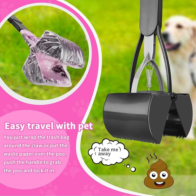 UPSKY 32'' Pooper Scooper for Large Small Dogs, Long Handle Dog Poop Scooper with Waste Bags, Portable Dog Poop Pick Up Tool, Folding Poop Scoop for Yard, Grass, Dirt, Gravel-Mewly Pet