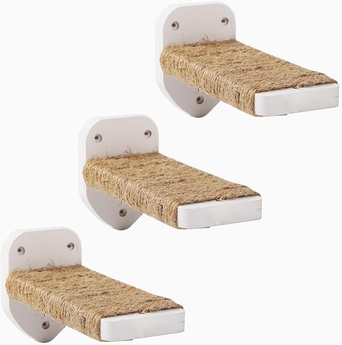 3-in-1 Cat Climbing Wall Steps with Hemp Rope, Shelves and Perches - Wall-Mounted Cat Furniture Set with Scratching Pads (White)-Mewly Pet