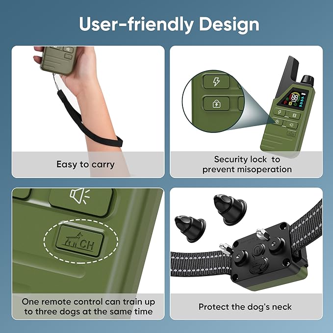 Dog Shock Collar 2 Dogs (5-120Lbs) - 4500FT Dog Training Collar with 3 Training Modes, Security Lock,IP67 Waterproof＆Rechargeable e-Collar with Remote for All Breeds (Green)