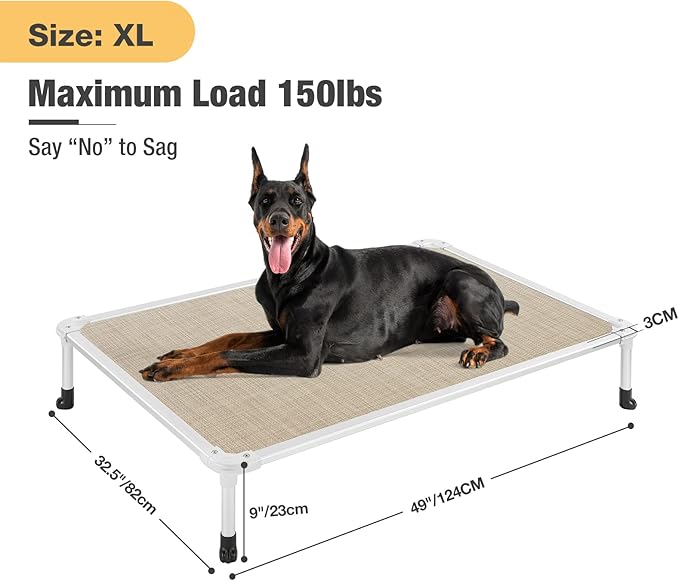 Veehoo Chew Proof Elevated Dog Bed - Cooling Raised Pet Cot - Silver Aluminum Frame and Durable Textilene Mesh Fabric, Unique Designed No-Slip Feet for Indoor or Outdoor Use, Beige Coffee, X Large-Mewly Pet