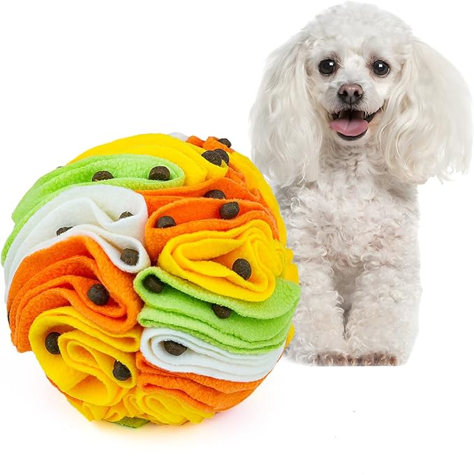 Pet Snuffle Ball, Puzzle Sniffing Interactive Dog Ball for Blind Dogs Training Stress Relief Dog Enrichment Toys Treat Machine Washable (15cm, Tropical Fruit)-Mewly Pet