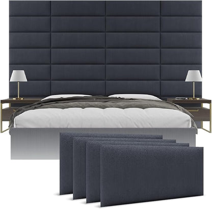 Vänt Upholstered Wall Panels - Queen/Full Size Wall Mounted Headboards - Ribbed Midnight Blue - Set of 4 Panels (Each Individual Panel 30"x11.5")