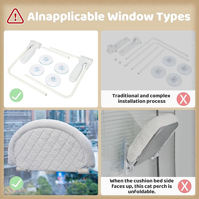 Cat Window Perch & Hammock - Exquisite Soft Wool Fleece, Safe & Comfortable Design with 4 Strong Suction Cups - Ideal for Large Cats (High-Grade Gray, Extra Large)-Mewly Pet