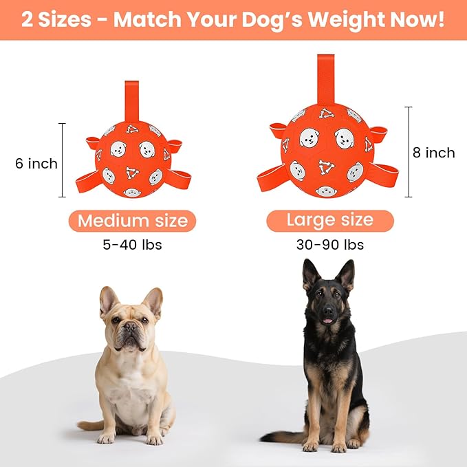 Dog Toys Soccer Ball with Straps, Durable Dog Balls, Interactive Dog Toys for Tug of War, Floating Water Puppy Toys for Indoor/Outdoor – Fun Dog Birthday Gift for Small Medium Dogs, 6 Inch-Mewly Pet