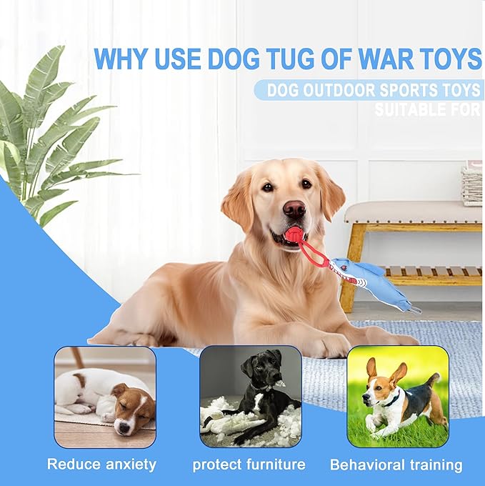 Dog Tree Tug of War Toy with Squeaky, Tethered Tug of War Outdoor Toy Self Play for Aggressive Chewers, Durable Bungee Cord with Chew Ball-Mewly Pet