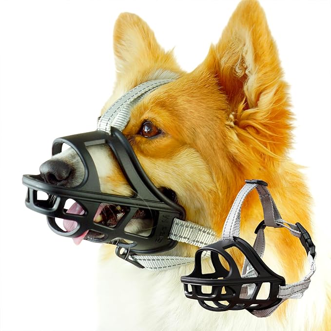 Dog Muzzle, Basket Muzzle for Small Medium Large Dogs, Anti-Biting and Chewing, Lightweight & Sturdy Cage Design, Allows Panting & Drinking, Ideal for Grooming & Training(Black Size L)-Mewly Pet
