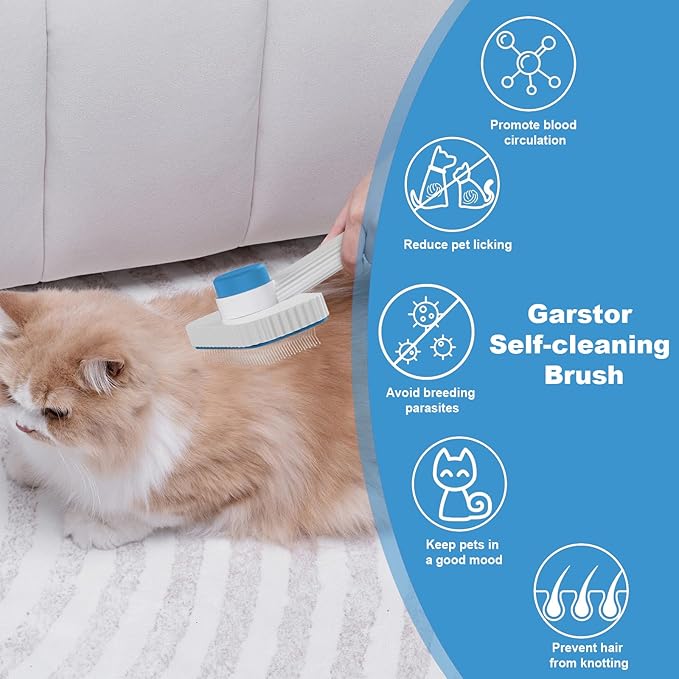 Cat brush, Cat Brush for Long or Short Haired Cats, Remove Loose Fur and Mats, Rounded Pins Reduces Painful Pulling, Not for Tangle and Curly Fur, Azure-Mewly Pet