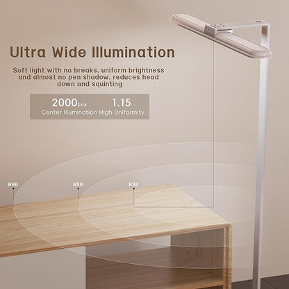LED Desk Lamp for Home Office, Double Head Desk Lamp,24W Dimmable Desk Light 5 Color 5 Brightness Levels Office Lamp, Adjustable Gooseneck Office Light Eye Protection (White-Large Desk lamp)
