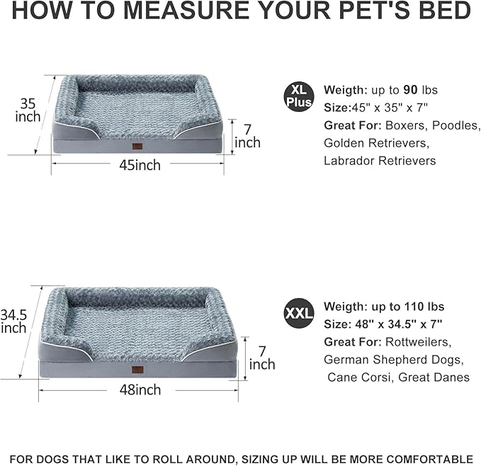 WNPETHOME Dog Beds for Large Sized Dogs, Washable Orthopedic Dog Couch Sofa Bed with Waterproof Lining & Non-Skid Bottom for Pet Sleeping-Mewly Pet
