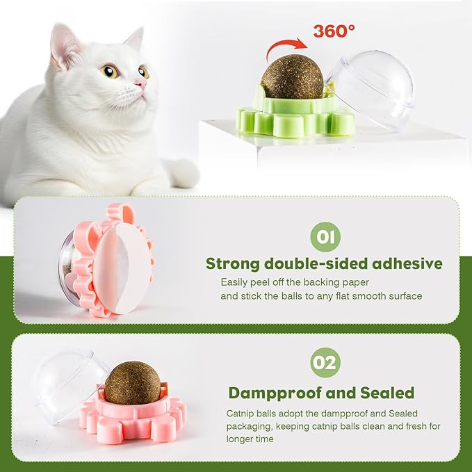 Catnip Toys 4 Pack Catnip Balls Catnip Wall Ball 360° Rotatable Chewing Teeth Cleaning Edible Cat Interactive Toys Indoor Play with Cats Wall Anxiety Relief Cat Chew Ball-Mewly Pet