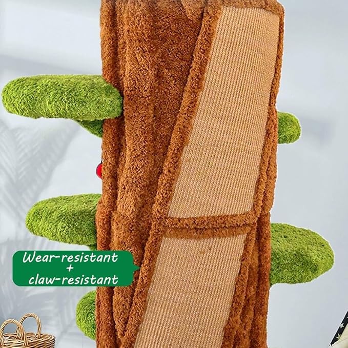 90.5'' Luxury Cat Tree for Indoor Cats, All-in-One Tall Cat Tower with Scratching Post, Multi-Level House, Wood Condo for Multi-Cat Families (Green)-Mewly Pet