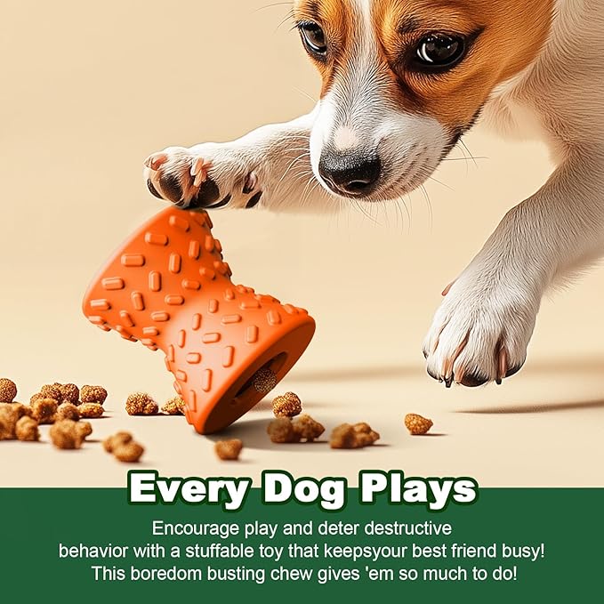 Puppy Toys, Toys for Small Dogs, Dog Treat Toy for Traning, Interactive Toy, Dog Treat Dispenser Toy,Natural Rubber Dumbbell Shaped(Orange)-Mewly Pet