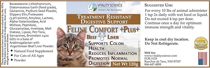 Feline Comfort Plus, Extra Drying Digestive Aid, GI Support Helps with Vomiting and Diarrhea, 100% Additive Free (Liver, Small)-Mewly Pet