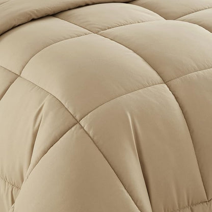 Sweet Home Collection 7 Piece Comforter Set Bag Solid Color All Season Soft Down Alternative Blanket & Luxurious Microfiber Bed Sheets, Taupe, Queen