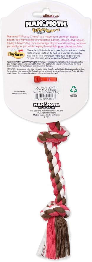 Mammoth Flossy Chews Color Rope Tug – Premium Cotton-Poly Tug Toy for Dogs – Interactive Dog Rope Toy – Tug Dog Chew Toy-Mewly Pet