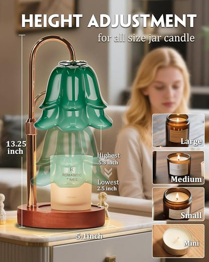 Green Candle Warmer Lamp with Timer & Dimmer, Adjustable Height Birthday Gifts for Women Mom, Flower Candle Lamp Warmer, Wax Warmer with 2 Bulbs, House Warming New House Decorations