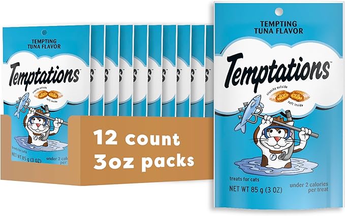 Temptations Classic Crunchy and Soft Cat Treats Tempting Tuna Flavor, 3 oz. Pouch (Pack of 12)-Mewly Pet