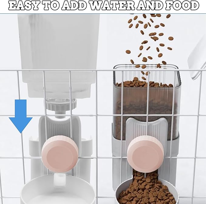 kathson Rabbit Gravity Auto Feeder Set 35oz Hanging Automatic Food Water Dispenser Cage Automatic Feeder Set for Rabbit Chinchilla Guinea Pig Hedgehog Ferret Kitty Puppy (Pink)-Mewly Pet