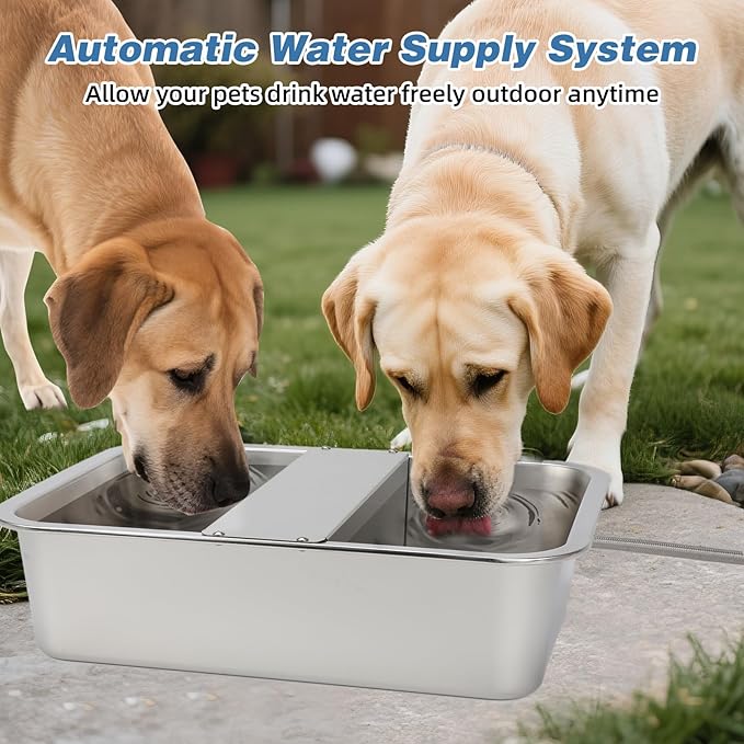 YUEPET 3 Gallon Auto Dog Water Bowl Dispenser Outside Automatic Water Dispenser for Large Dogs Stainless Steel Auto-Fill Dog Waterer Feeder with Float Valve for Pets Indoor Outdoor Use-Mewly Pet