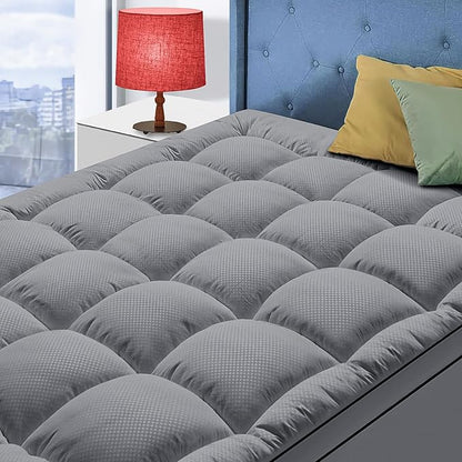 Queen Size Mattress Topper for Back Pain, Cooling Extra Thick Mattress Pad Cover with 8-21 inch Deep Pocket, Plush Pillow Top Mattress Topper Overfilled with Down Alternative, Queen Size, Dark Grey