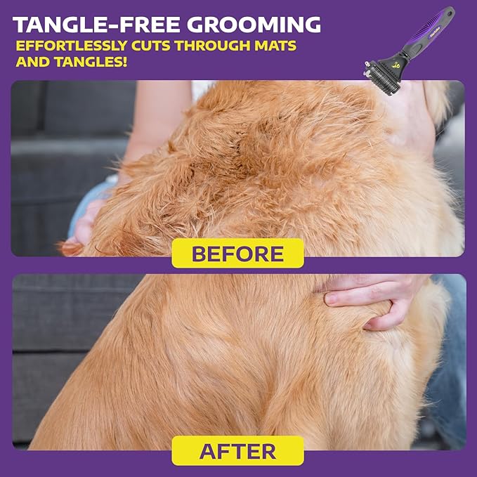 Hertzko Cat Dematting Tool Double Sided Dog and Cat Dematting Comb - for All Pets - Effortlessly Removes Tangles, Mats, and Loose Fur - Safe, Easy Grooming for Cats and Dogs-Mewly Pet