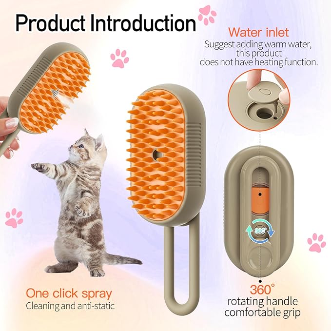 Steam Pet Brush, Steaming Cat Brush, 2025 New 3 in 1 Pet Steam Groomer Brushes, Lifweb-E-Comb,Massaging and Cleaning Hair Removal Multifunctional for Cats and Dogs.(Orange 1Pcs)-Mewly Pet