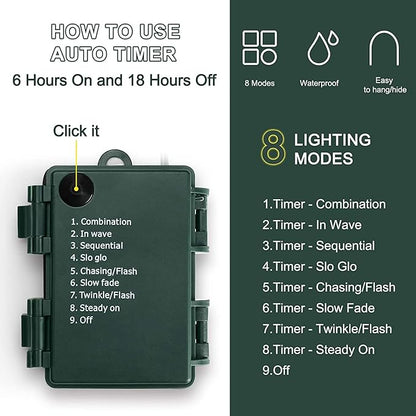 KOUQIYA Battery Operated Christmas Lights, 33ft 100 LED Battery Operated String Lights with Auto-Timer 8 Modes Waterproof String Lights for Xmas Outdoor Indoor Garden Party Decor, Warm White
