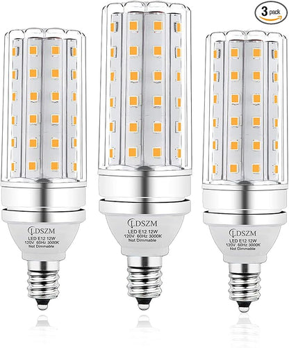 E12 LED Bulbs,12W LED Corn Light Bulb, E12 LED Bulb 100W Equivalent 1200 Lumen 3000K Warm White, Non-Dimmable LED Candelabra Light Bulbs, E12 Candelabra Base Chandelier Light Bulbs, Pack of 3
