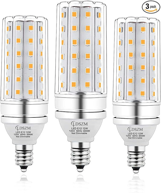 E12 LED Bulbs,12W LED Corn Light Bulb, E12 LED Bulb 100W Equivalent 1200 Lumen 3000K Warm White, Non-Dimmable LED Candelabra Light Bulbs, E12 Candelabra Base Chandelier Light Bulbs, Pack of 3