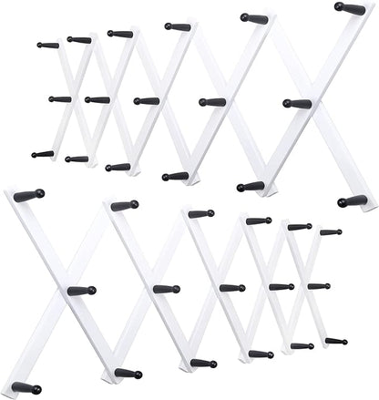 WEBI Accordion Wall Hanger,Expandable Wooden Hat Rack for Wall Mounted Coat Rack,Accordion Hat Hooks Holder for Baseball Caps,17 Peg Hooks,Black on White,2 Packs