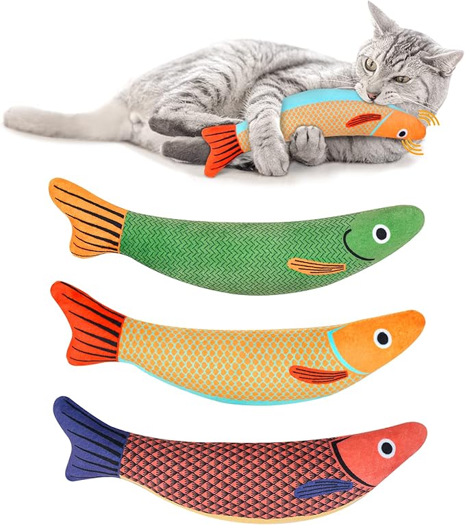 Catnip Toy, 3PCS Cat Chew Toys, Bite Resistant Catnip Toys with Bell Inside, Plush Cartoon Kitten Teething Interactive Toy for Cats-Mewly Pet