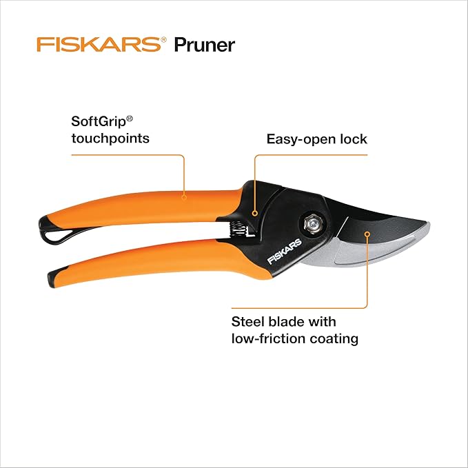 Fiskars Bypass Pruning Shears, 5/8-Inch Cut Capacity SoftGrip Hand Pruner for Small Hands, Blade Stays Sharp Through Heavy Use with Rust Resistant, Low-Friction Coating-Mewly Pet
