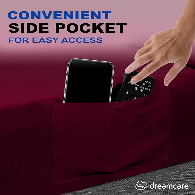 DREAMCARE King Size Sheets Set – 4 pcs Cooling Sheets – up to 21” Deep Pocket King Sheet Set – Hotel Luxury Sheets & Pillowcases – Superior Softness 100% Fine Microfiber with Side Pocket – Burgundy