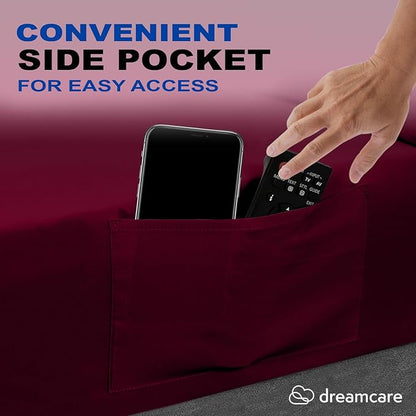 DREAMCARE Full Size Sheets – 4 pcs Cooling Sheets – up to 21” Deep Full Sheet Set – Hotel Luxury Sheets & Pillowcases – Superior Softness 100% Fine Microfiber with Side Pocket – Burgundy