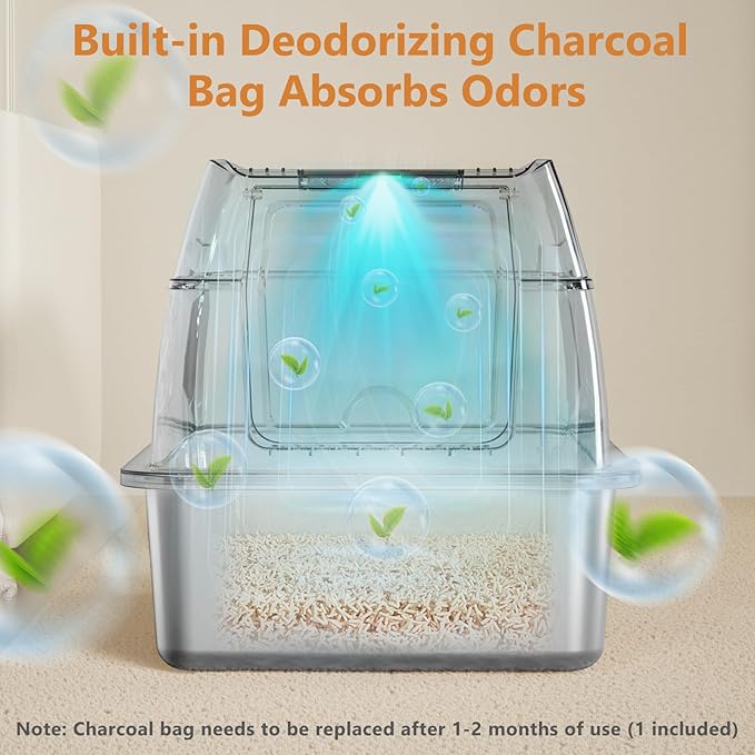 Stainless Steel Cat Litter Box with Lid, XL Extra Large Litter Box for Big Cats, Enclosed Removable Metal Litter Boxs with High Sided Enclosure & Scoop, Anti-Leakage, Non-Sticky, Easy Cleaning(Grey)-Mewly Pet