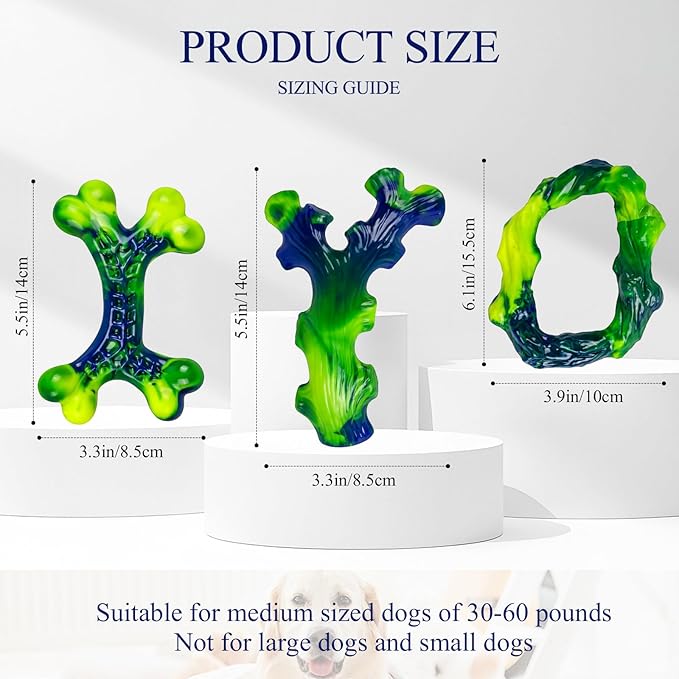 3-Pack Indestructible Nylon Dog Chew Toys for Aggressive Chewers - Long-Lasting Durable Bone-Shaped Toys, Large Breed Dogs, Tough Puppy Teeth Enrichment-Mewly Pet