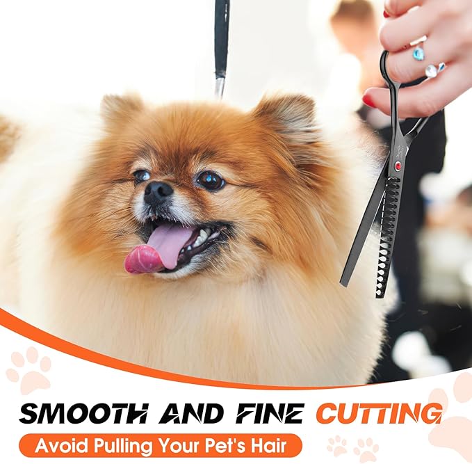 JASON 7.5" Dog Grooming Scissor - Professional Thinning Chunker Shear with 18 Teeth Japanese Stainless Steel Hair Scissors for Dogs, Cats and Other Pets (Chunker, Black)-Mewly Pet