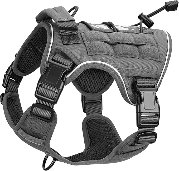 Heavy-Duty Tactical Dog Harness for Large Dogs, No Pull Adjustable Reflective Pet Vest with Molle System, K9 Military-Grade Control for Service Training, Outdoor & 10+ Breeds, Gray, Small-Mewly Pet