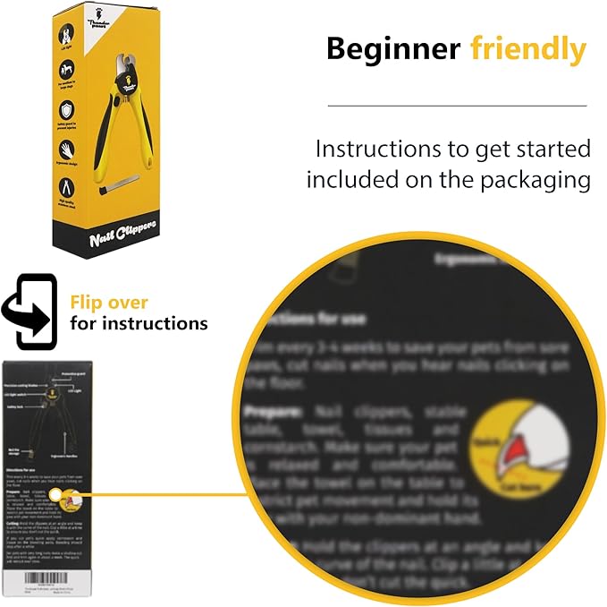 LED Dog Nail Clippers with Light, Trimmers with Protective Guard, Quick Sensor, Safety Lock and Nail File - Suitable for Large and Small Dogs & Cats (Yellow, LED)-Mewly Pet