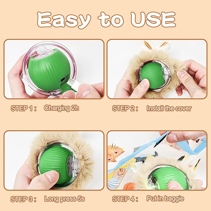 Rocfish Interactive Cat Toys Ball - Automatic Fast Rolling Ball in Play Mat, Hide and Seek Mouse Catching Game, Low-Noise Cat Enrichment Toys in Pouch for Indoor Bored Cats (Green Toy & Round Mat)-Mewly Pet