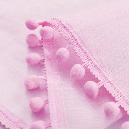 Treatmentex Sheer Curtains for Bedroom Nursery Room Pink 72 inches Long Linen Texture Slub Pom Pom Voile for Windows 52" W x 2 Panels Rod Pocket