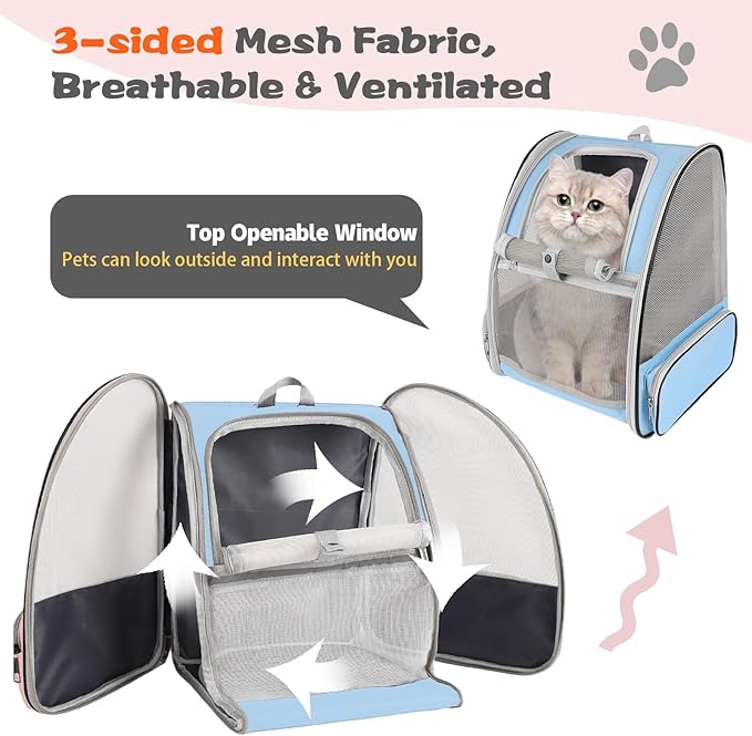 Cat Backpack Carrier,Pet Carrier Airline Approved for Small Dog Cat Puppy Kitten Bunny,Ventilated Mesh Design Animal Backpack for Hiking Camping Travel Bag (Blue)-Mewly Pet