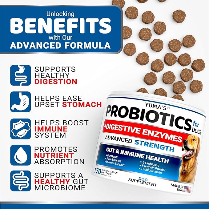 YUMA'S 2 Pack Probiotics for Dogs and Digestive Enzymes - Dog Probiotics Chews - Dog Probiotic - Anti Diarrhea, Upset Stomach & Gas Relief, Constipation, Canine Prebiotic - Pet Fiber Supplement-Mewly Pet